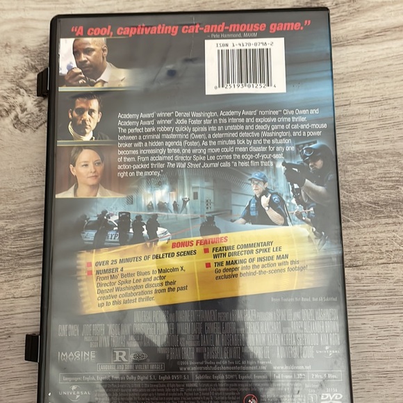 Inside Man Movie DVD Denzel Washington Clive Owen Jodie Foster 2006 2h9m Rated R - Picture 2 of 5
